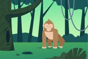 Drawing of a monkey in a forest